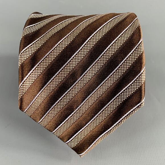 BRIONI Brown Cream Diagonal Stripe Silk Tie - Picture 1 of 4